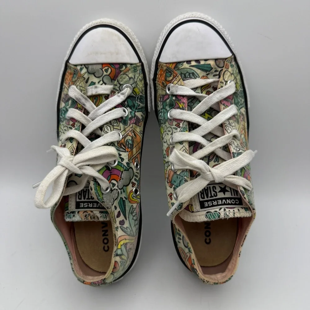 Converse All Star Shoes Kids 3 Multicolor Doodle Print Low Top Sneakers Unicorn